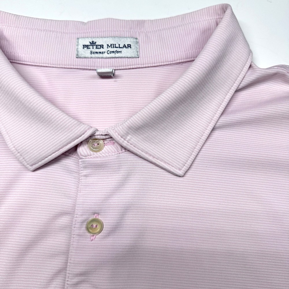 Peter Millar Polo Mens 2XL‎ Pink Striped Golf 2X Summer Preppy READ